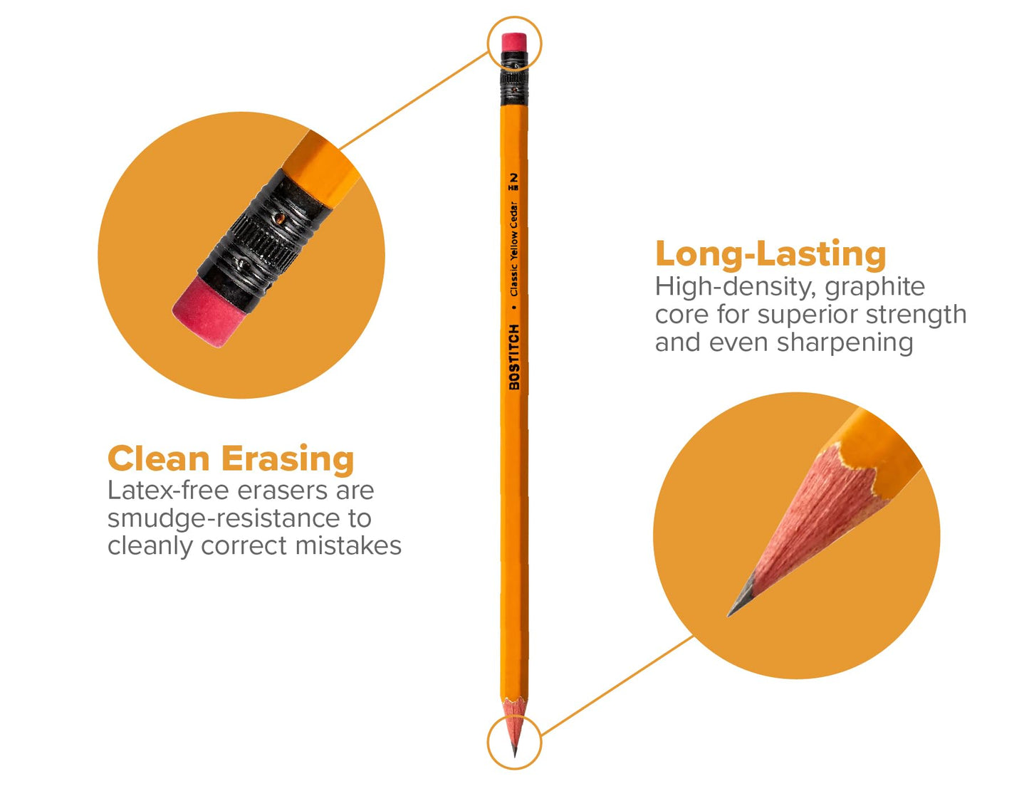 Bostitch Office Premium #2 Pencils, American Cedar Wood, Pre-Sharpened, HB Graphite, 60-Pack