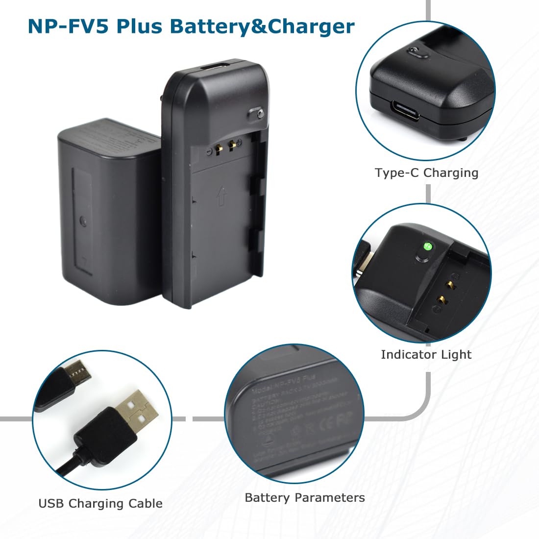KOQINVIZ NP-FV5 Plus Battery Charger + Rechargeable Lithium Battery - Video Camera Camcorder Battery for CAS. NP-FV5 Plus 3.7V 2000mAh with Travel