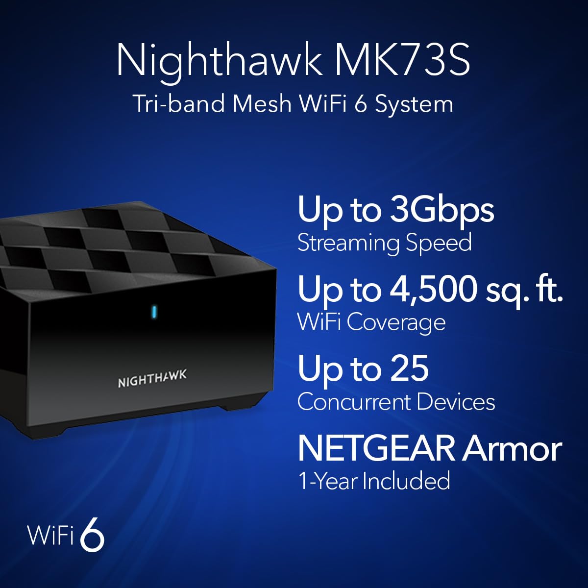 NETGEAR Nighthawk Tri-Band Whole Home Mesh WiFi 6 System (MK73S) - Router + 2 Satellite Extenders - 3Gbps Speed - Coverage up to 4,500 sq. ft., 25