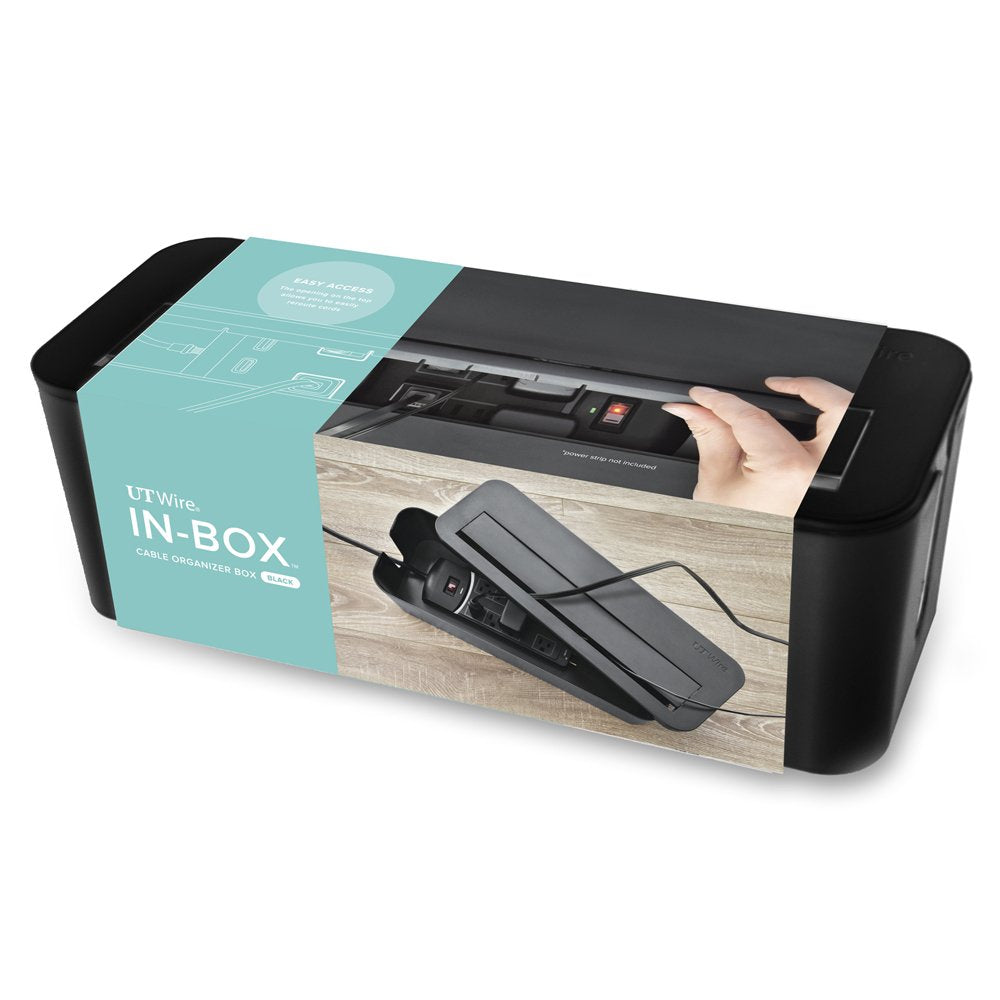 in-Box Extra Large Cable Organizing Management Box for Under Desk Surge Protector Concealer Black