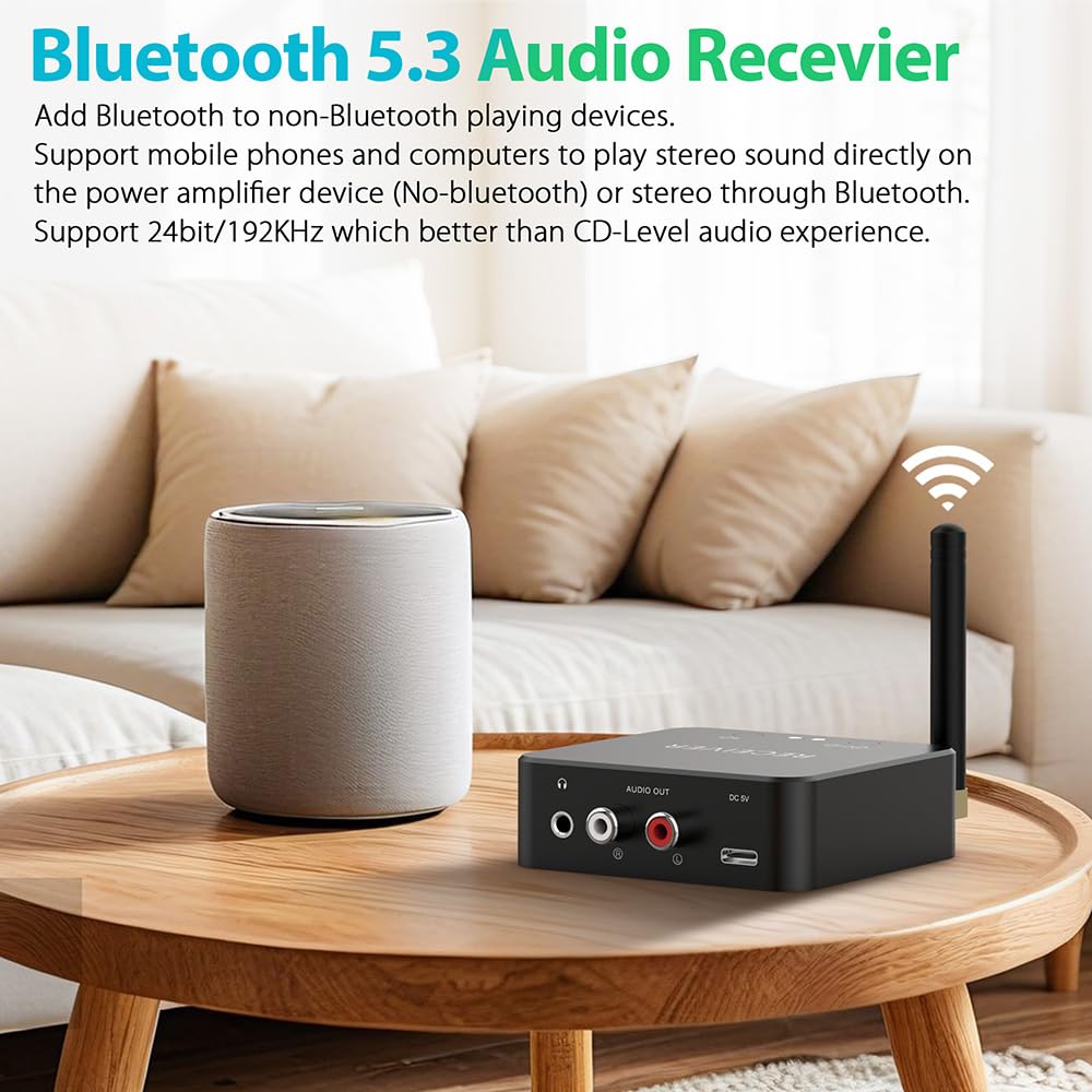 5.8GHz&5.2GHz Dual-Band Wireless Audio Transmitter Receiver for TV/PC, 160ft Long Range 0.018s Low Latency with Built-in 2.4G Bluetooth 5.3 Receiver