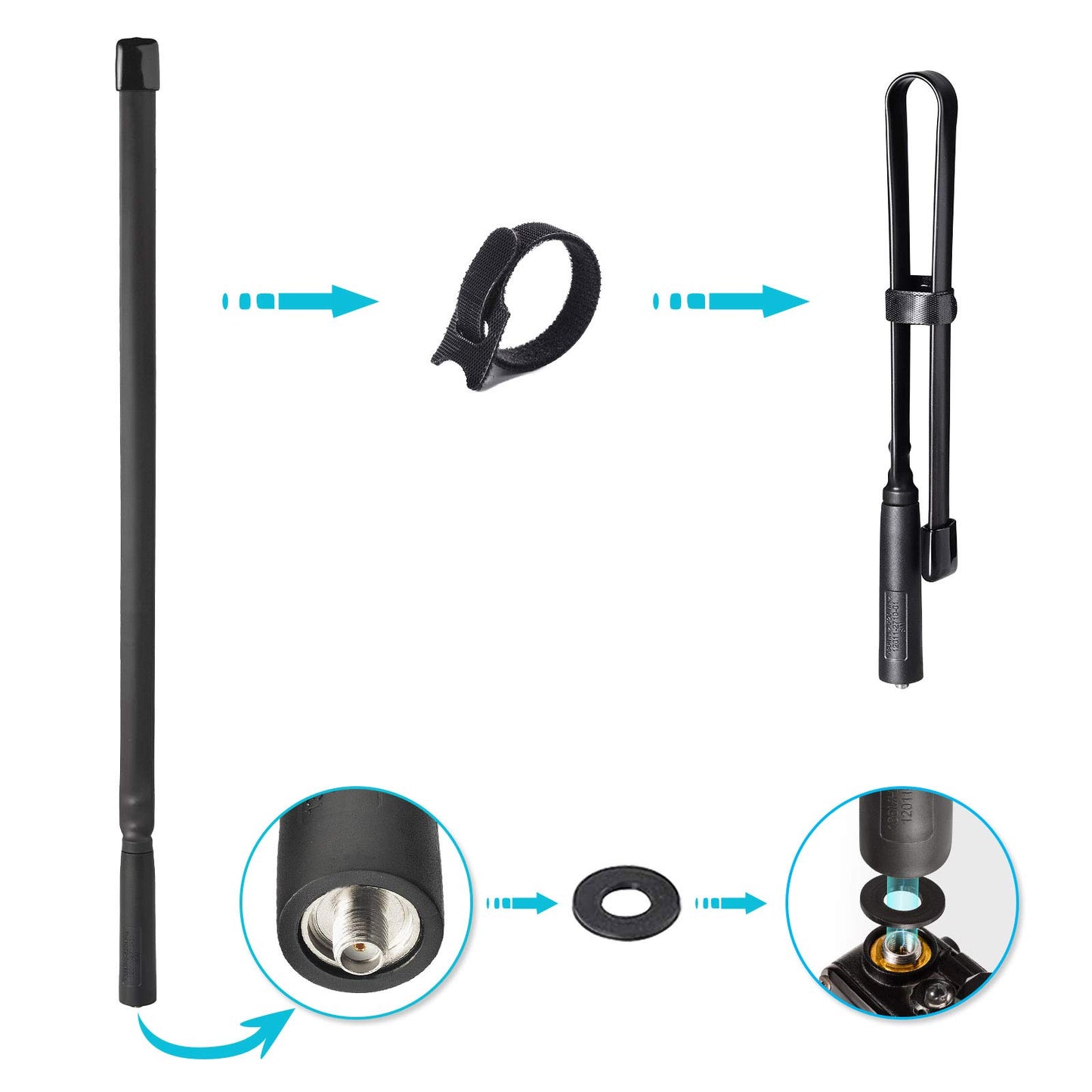 Bingfu Dual Band VHF UHF 136-520MHz 18.5 inch Foldable CS Tactical SMA Female Ham Radio Antenna with 3 feet Extension Relocation Cable for Baofeng