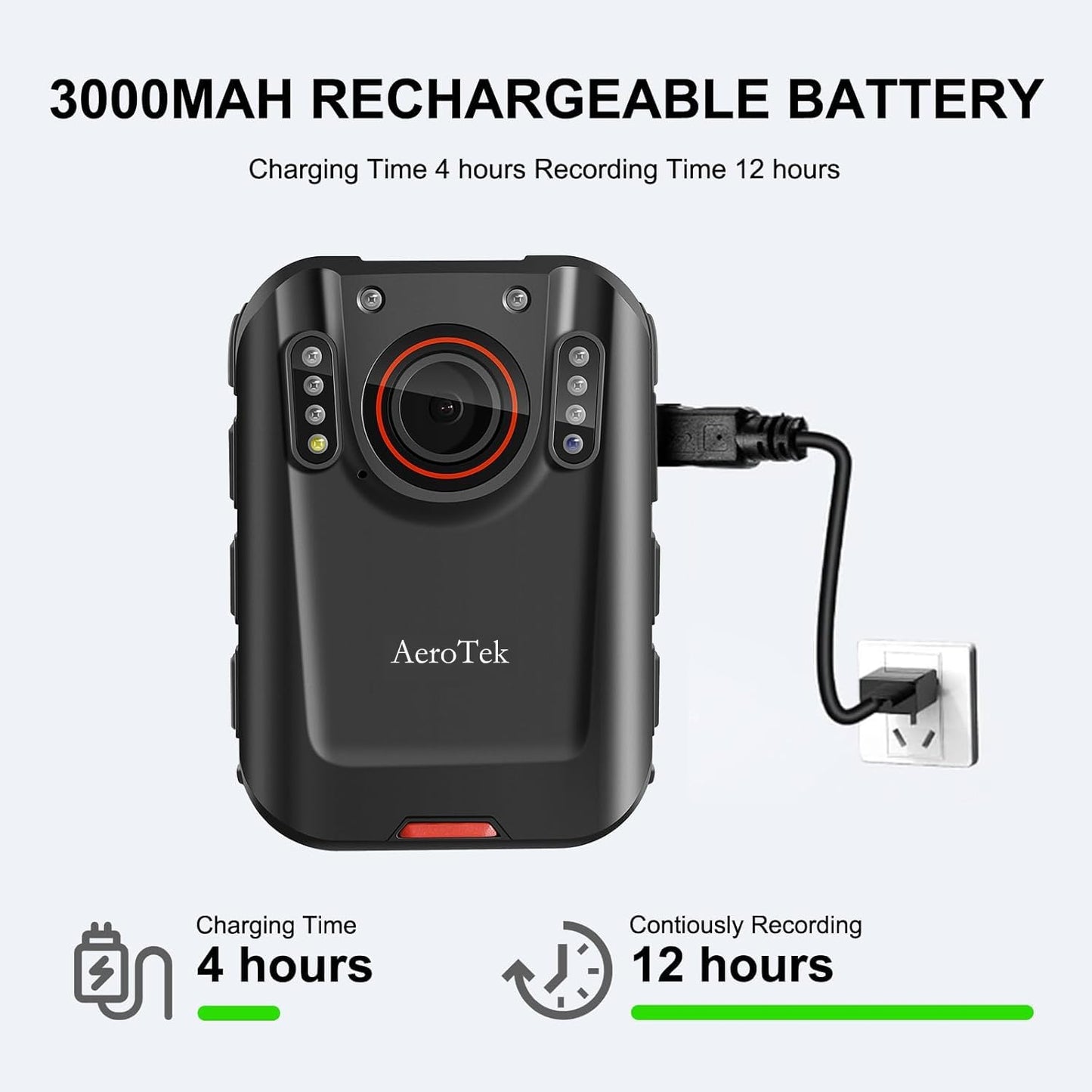AeroTek 2K Body Camera, Police Body Cam with 64GB Video Recording and Ultra Infrared Night Vision, Body Worn Camera for Law Enforcement Recorder