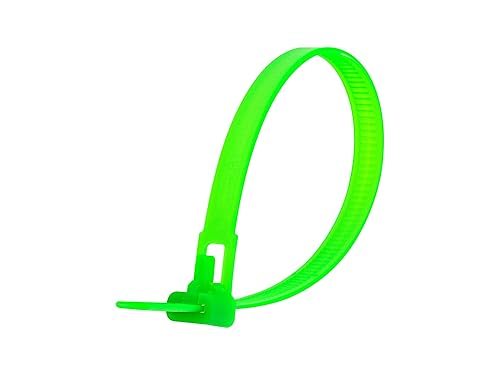 8 Inch Fluorescent Green Standard Releasable Cable Tie - 100 Pack