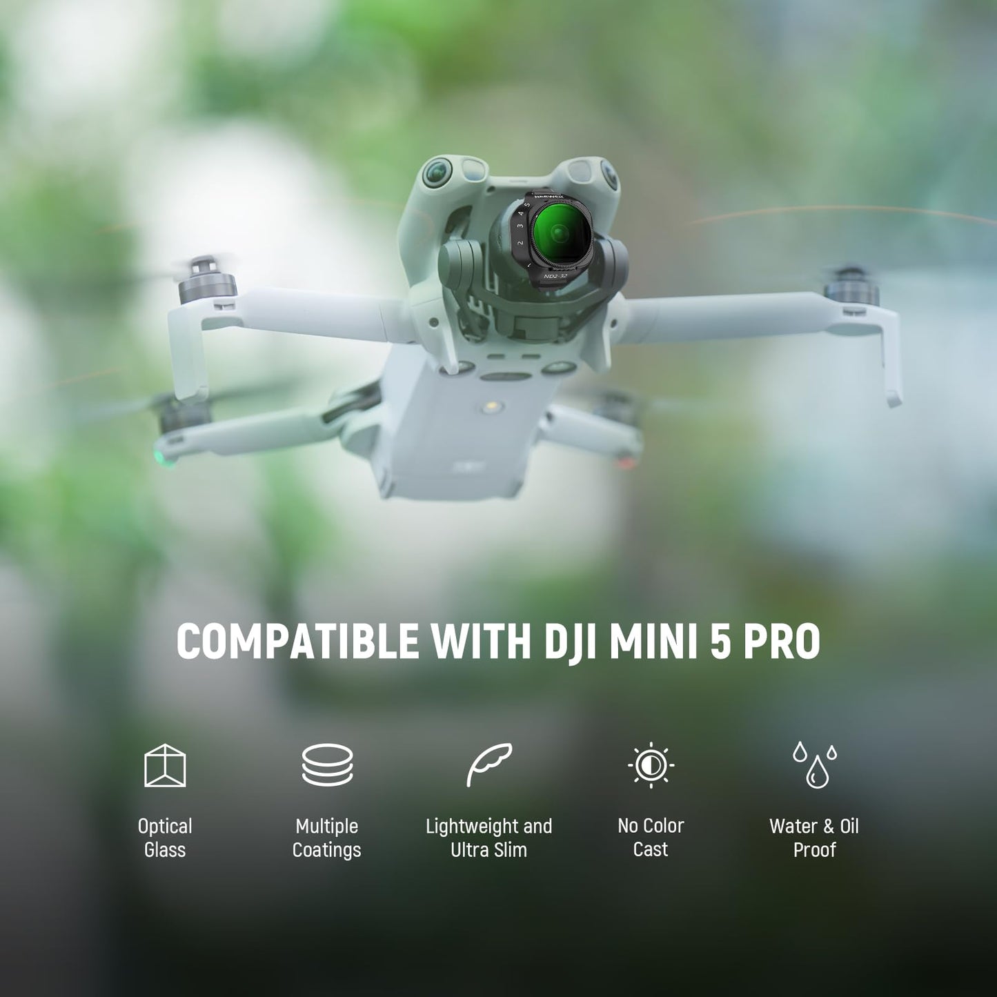NEEWER Variable ND Filter Compatible with DJI Mini 5 Pro Drone, Snap On Adjustable Neutral Density (ND2-32, 1-5 Stops) Lens Filter Multicoated Optical