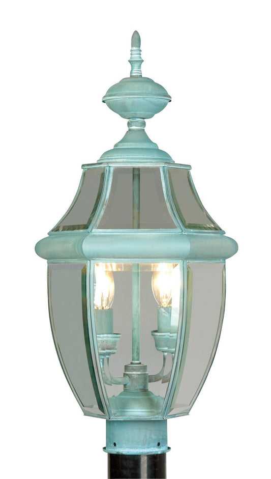Livex Lighting 2254-06 Outdoor Post with Clear Beveled Glass Shades, Verdigris