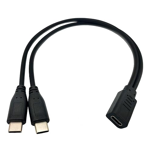 Qaoquda USB C Splitter Charge Cable,1 Feet USB Type C 1 Female to 2 Dual Male Y Splitter Extension Charging Cable(Only for Charging,Can't Transmit