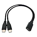 Qaoquda USB C Splitter Charge Cable,1 Feet USB Type C 1 Female to 2 Dual Male Y Splitter Extension Charging Cable(Only for Charging,Can't Transmit