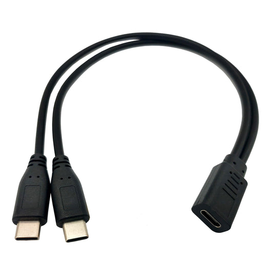 Qaoquda USB C Splitter Charge Cable,1 Feet USB Type C 1 Female to 2 Dual Male Y Splitter Extension Charging Cable(Only for Charging,Can't Transmit