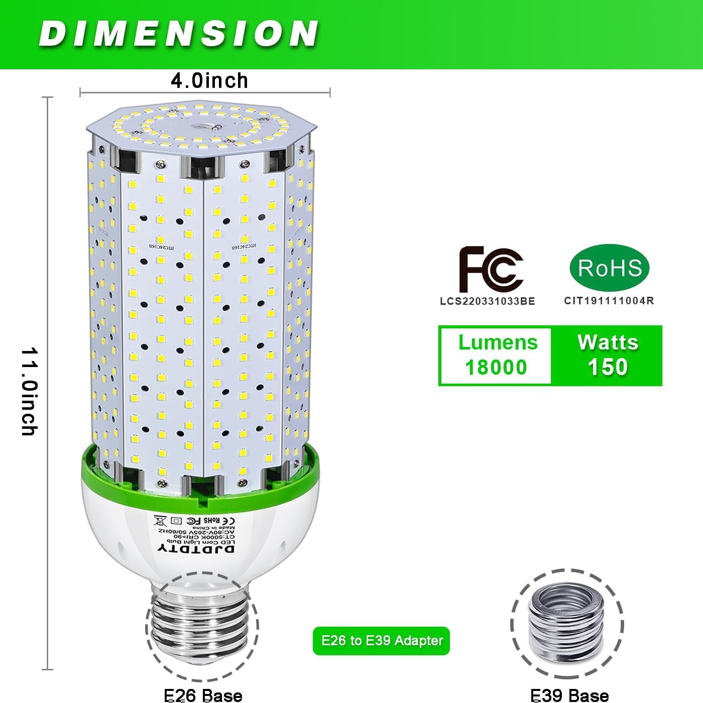 1000W Equivalent LED Light Bulb 15000 Lumen 5000K 150W Large Area Cool Daylight White E26/E39 Medium Base for Outdoor Indoor Garage Warehouse Factory