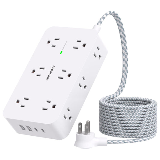 Power Strip Surge Protector, HANYCONY 12 Multiple Outlets 4 USB Ports (2 USB C), 5Ft Braided Extension Cord Flat Plug, Overload Surge Protection, Desk
