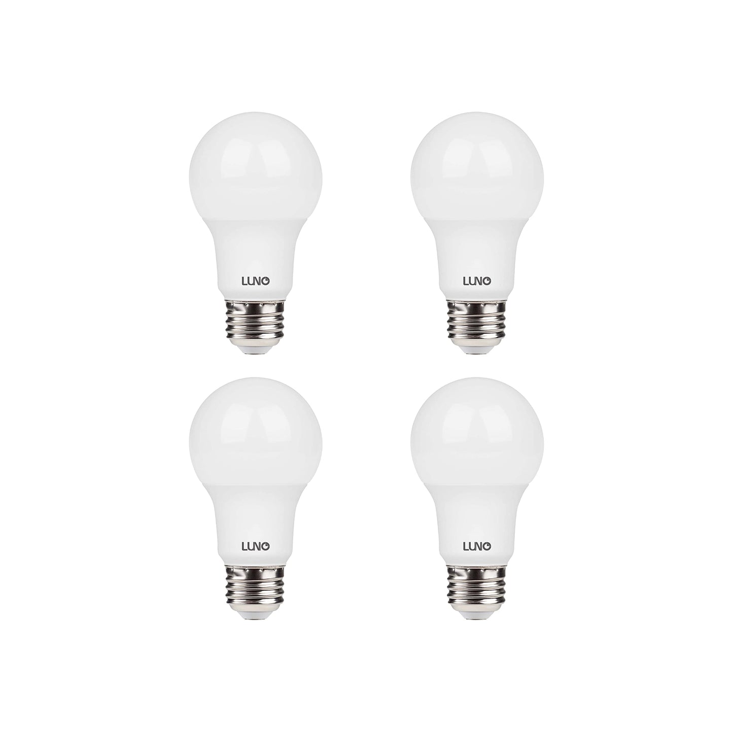 LUNO A19 Dimmable LED Bulb, 9.5W (60W Equivalent), 800 Lumens, 2700K (Soft White), Medium Base (E26),UL & Energy Star (4-Pack)