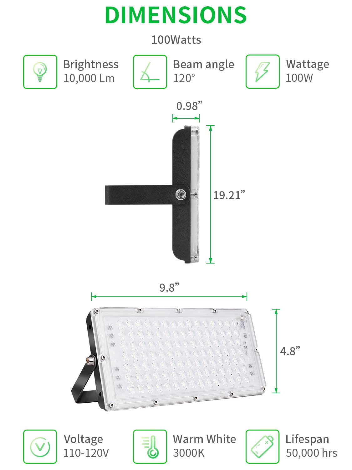 Viugreum 100W Flood Lights Outdoor, 8000LM Super Bright LED Work Light, 3000K Warm White LED Flood Light Outdoor, IP65 Waterproof Security Lights