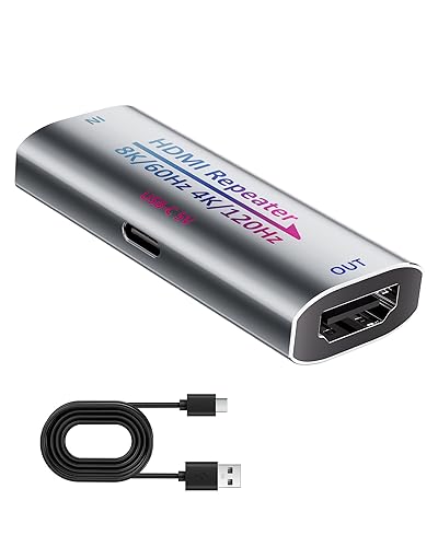 8K HDMI Booster Repeater, Active Signal Amplifier HDMI 2.1 Extender Supports 8K@60Hz / 4K@240Hz, Extends HDMI 1080P Up to 50m for PS5, Xbox Series