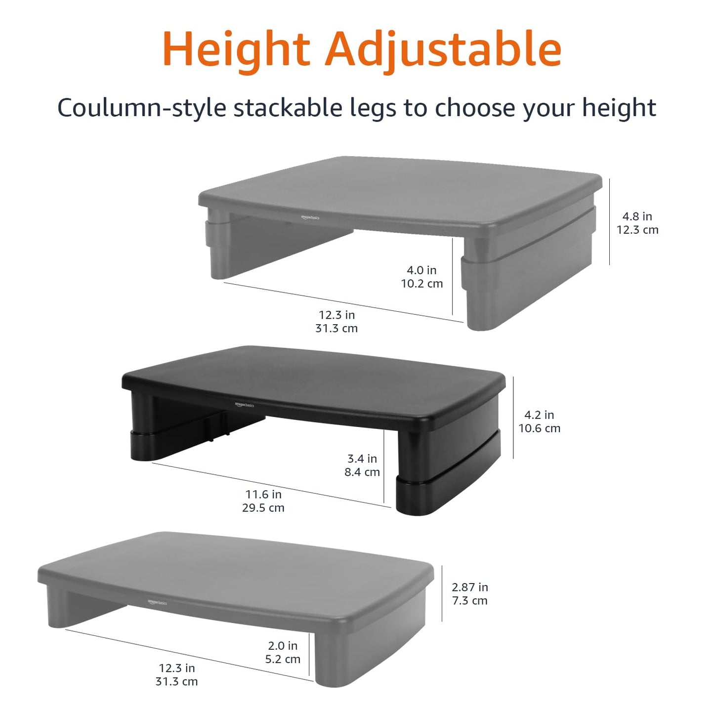 Amazon Basics Height Adjustable Monitor Stand Riser with Storage Organizer, Multifunctional Desk Accessories for Reduced Neck Strain - Fits Monitors