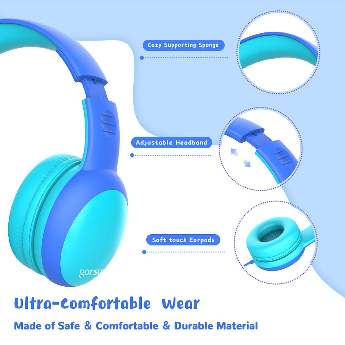 gorsun Kids Headphones with Limited Volume, Cat Ear Toddler Headphones, Wired Headphone Over Ear for Boys and Girls,Stereo Sound Foldable 3.5mm