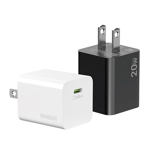 Omnibar iPhone 17/16 Charger, 2-Pack 20W GaN PD 3.0 PPS Fast USB C Charger Block, Compact Type C Power Adapter for iPhone 15/14/13/12, Samsung Galaxy