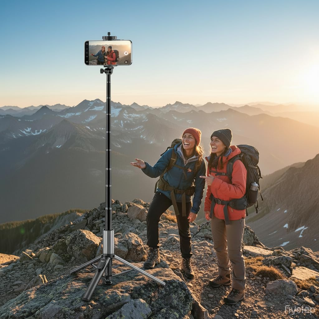 63“ Selfie Stick Tripod for iPhone/Android - Expandable Phone Tripod with Fill Light, 10M Bluetooth Remote Control, one Click Open Selfie Stick