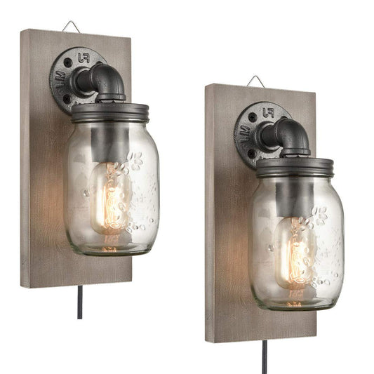 EUL Farmhouse Mason Jar Wall Sconces Hanging Wall Light, Plug-in Set of 2 2-Pack