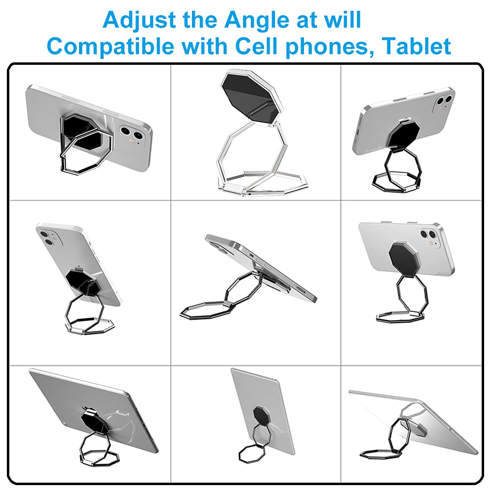 CLZWiiN Cellphone Ring Holder Finger Kickstand, Foldable 360° Rotation Cell Phone Stand for Desk, Magnetic Car Mount, Metal Multi-Angle for Phone Back
