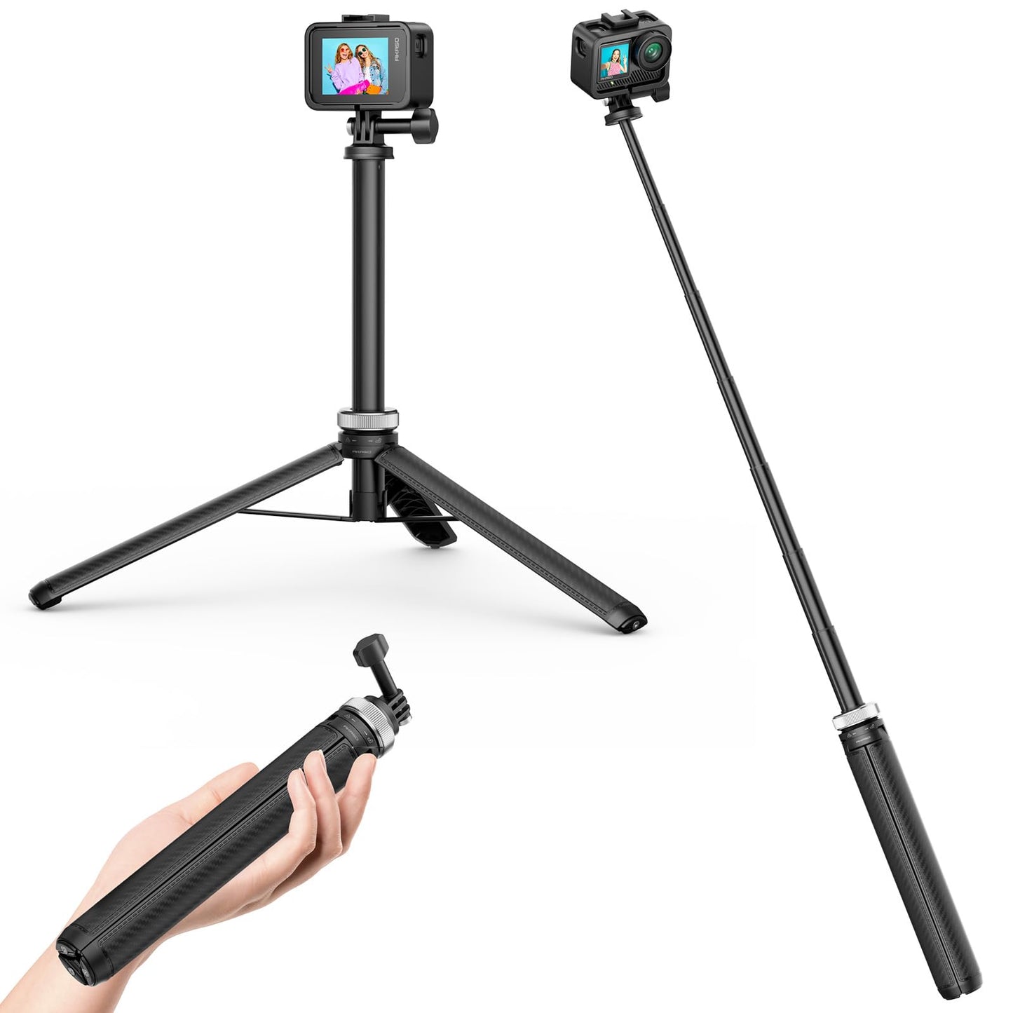 AKASO 160cm Selfie Stick Extendable Tripod Stand for GoPro Hero 13/12/11/10/9/Max, DJI Osmo Action 5/4/3, AKASO EK7000/Brave 4/Brave 7 LE Action