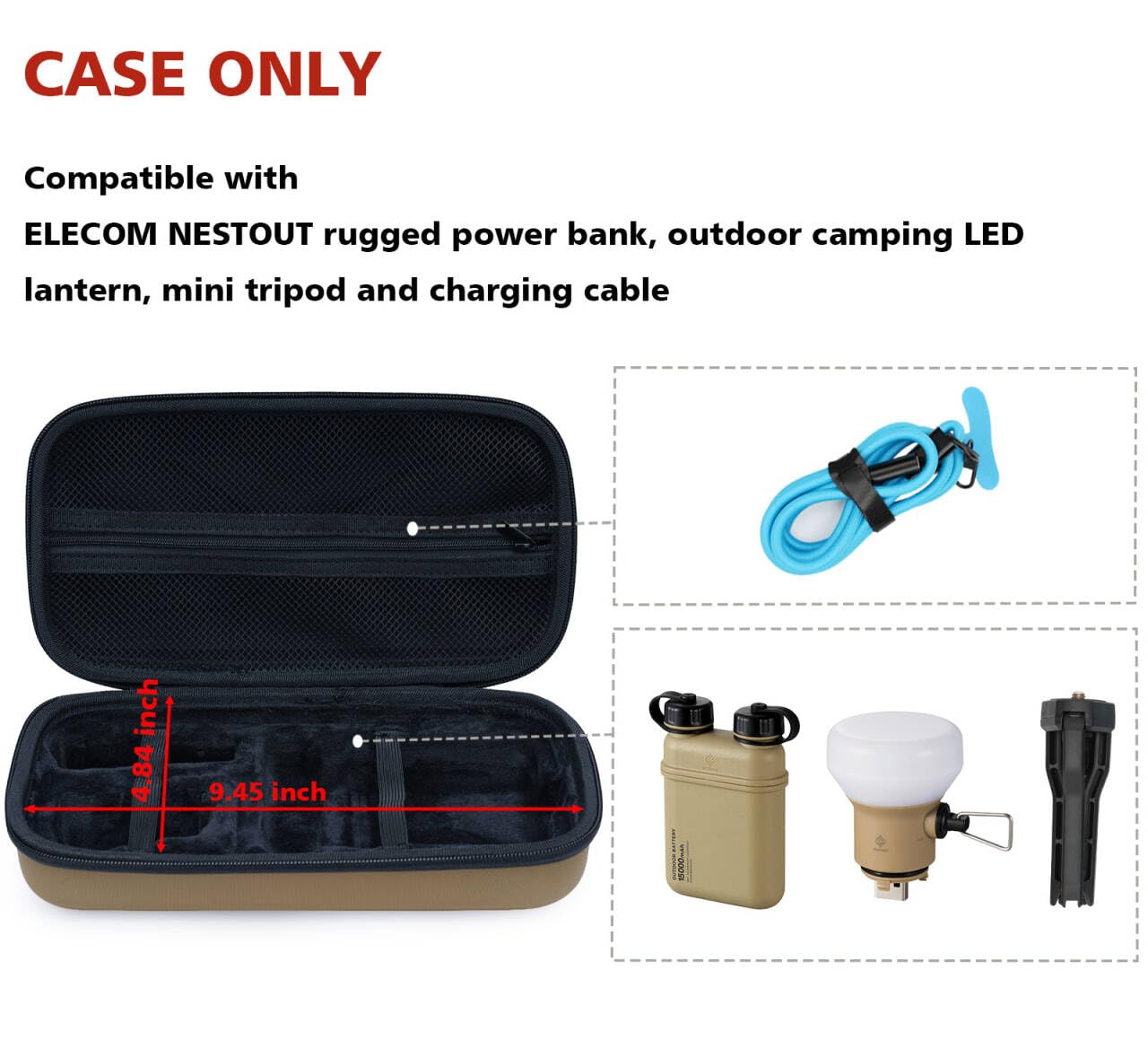 Gleegi Gear Storage Case Compatible with ELECOM NESTOUT Rugged Power Bank and Outdoor Camping LED Lantern and Mini Tripod, EVA Protection Case
