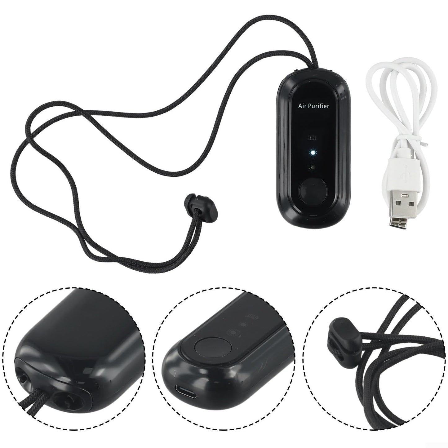 Wearable Portable Air Purifier Necklace, Rechargeable Negative Ion Generator,for Home, Car, Airplane, and Outdoor Activities(Black)
