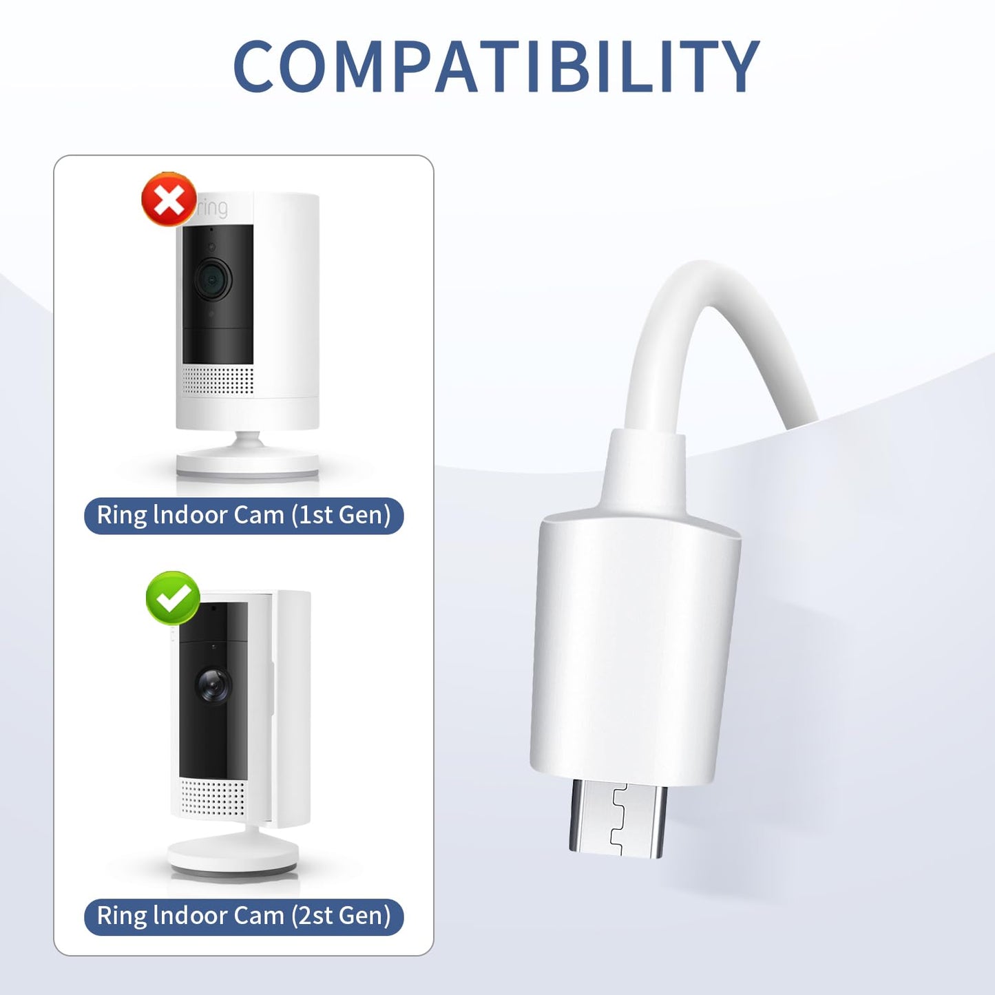 Charging Cable for Ring Indoor Cam (2nd Gen), 16.5FT/5M USB-A to Micro USB Power Adapter Charger Cable for Ring Indoor Camera, Not for (1nd Gen)