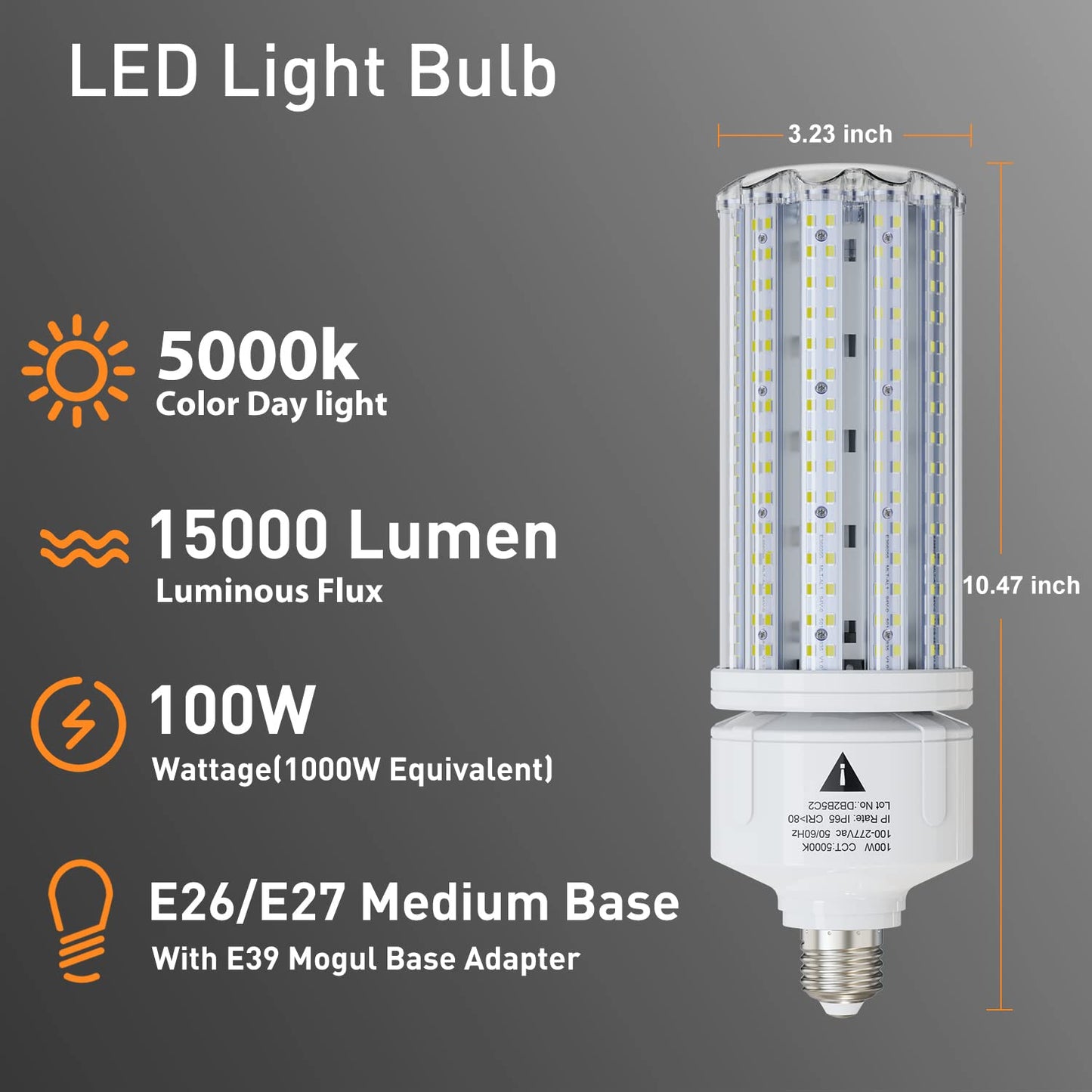 2 Pack 100W LED Corn Light Bulb 5000K Daylight 15000 Lumens Super Bright, E26/E39 Base Led Corn Bulbs Replace Metal Halide HID CFL for Outdoor