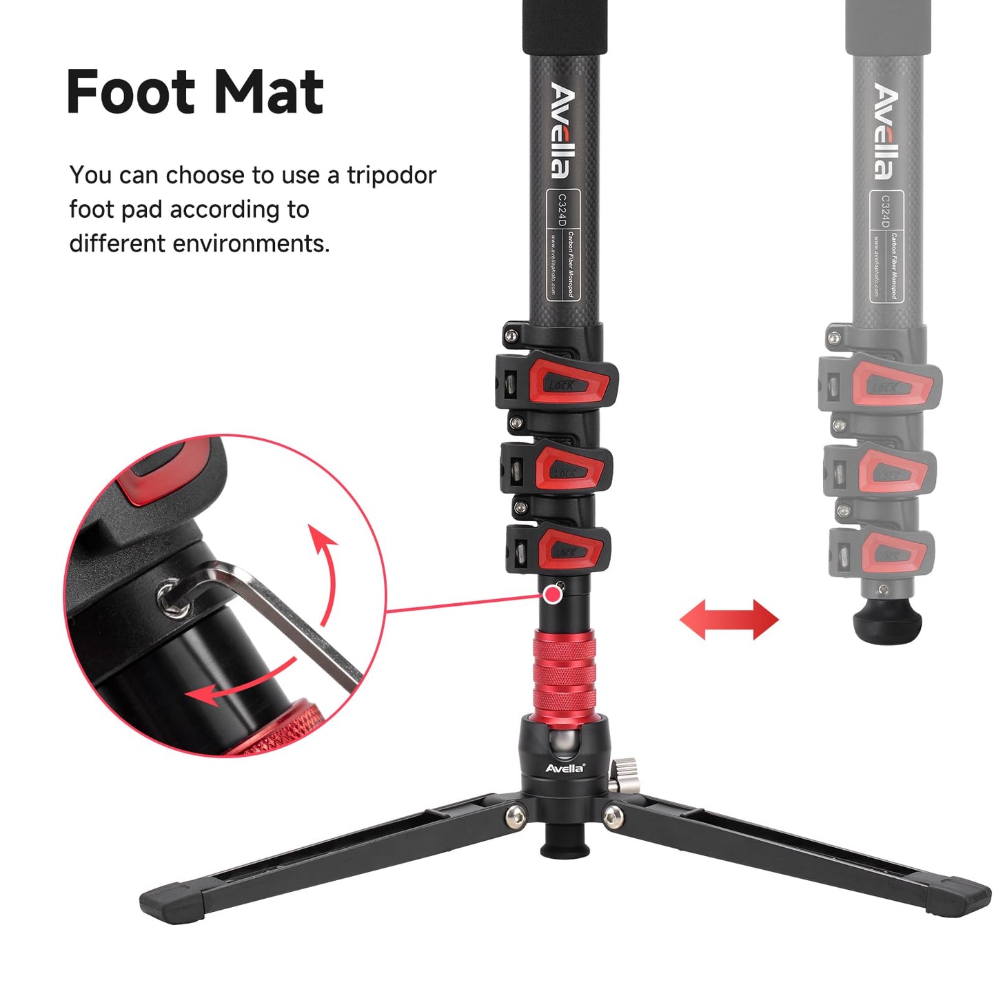 Avella C324D Carbon Fiber 67 Inch Camera Monopod Professional Telescopic Video Monopods Base Tripod for Canon Nikon Sony Olympus Panasonic DSLR Camera