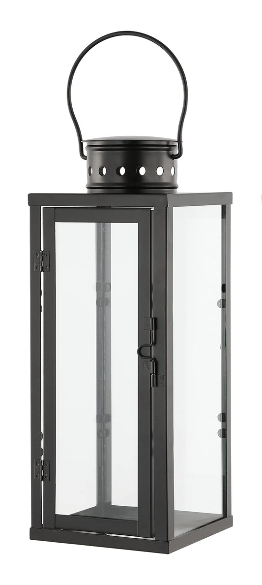 SAFAVIEH Lighting Collection Lorient Large Black/Clear Glass Decorative Outdoor Lantern Set of 2