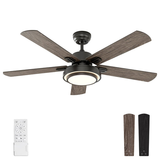 warmiplanet 52 Inch Ceiling Fan with Lights and Remote, Quiet DC Motor, Modern Flush Mount Indoor Ceiling Fan for Bedroom Living Room, 6 Speeds