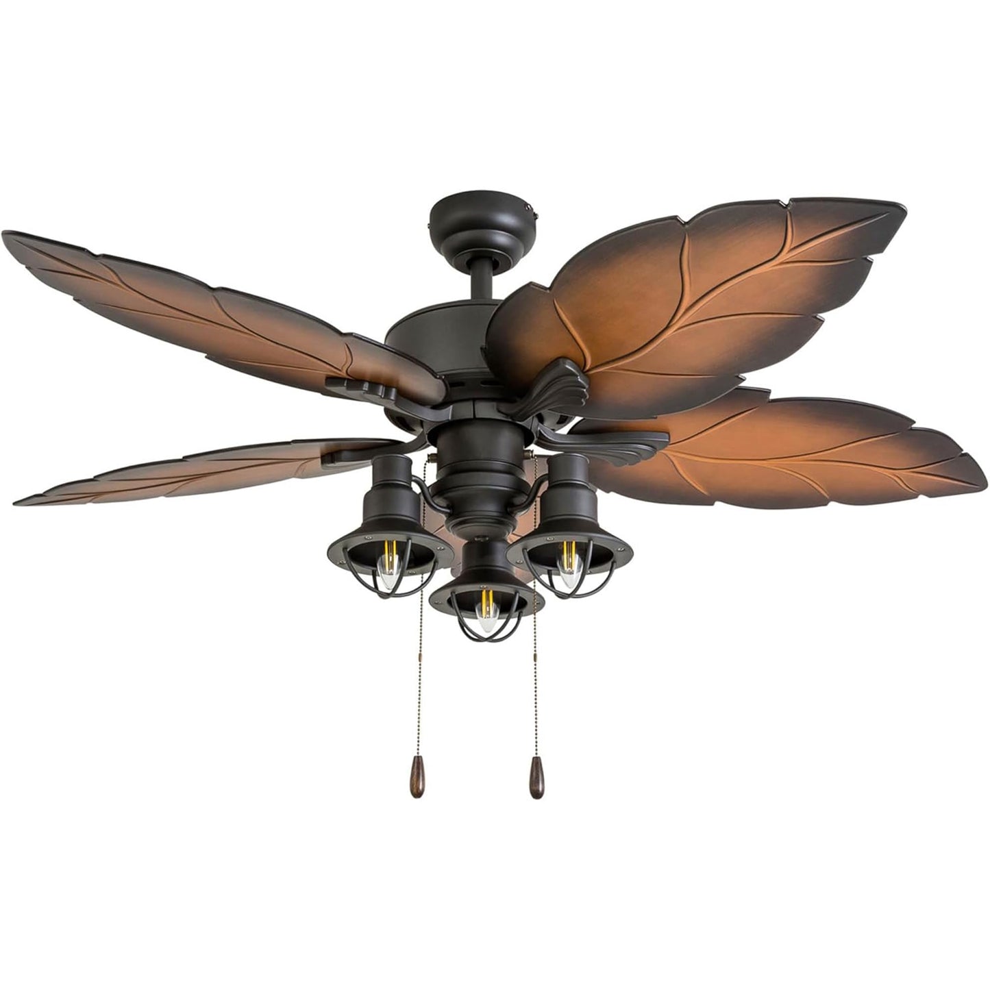 Prominence Home Ocean Crest 52 Inch Tropical Indoor Outdoor Ceiling Fan with LED Light, Pull Chain, 5 Leaf Blades with Reversible Motor, Bronze