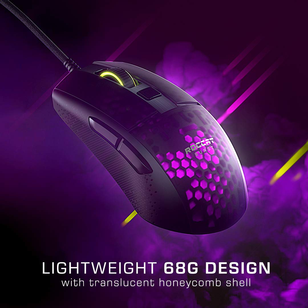 ROCCAT Burst Pro PC Gaming Mouse, Optical Switches, Super Lightweight Ergonomic Wired Computer Mouse, RGB Lighting, Titan Scroll Wheel, Bionic Shell