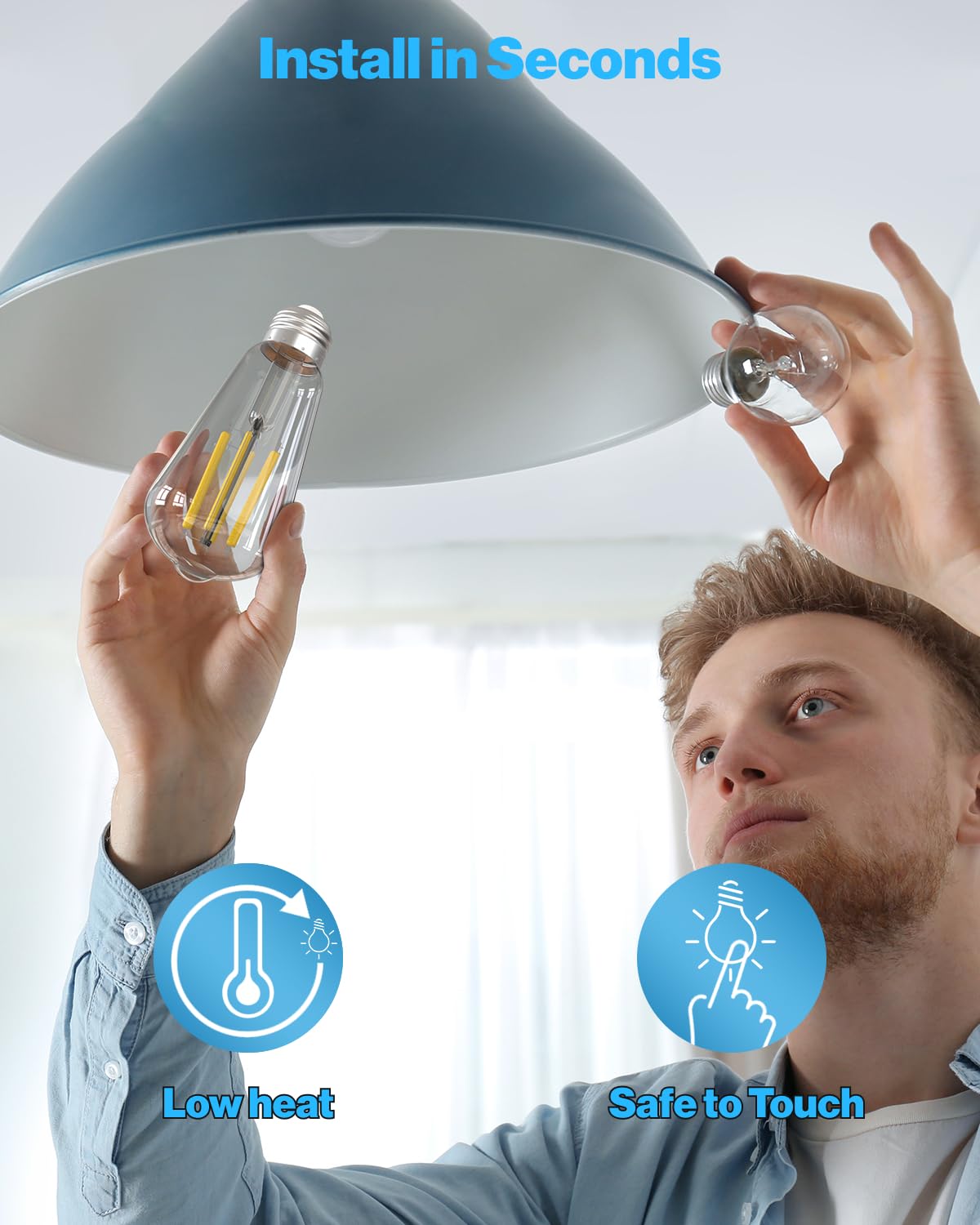 Sunco 12 Pack ST58 Filament LED Edison Bulbs, E26, 8.5W=75W, Dimmable