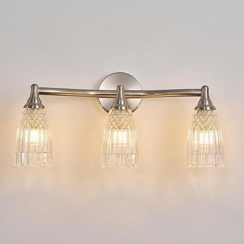 HDDFL Brushed Nickel Bathroom Vanity Light Fixture 3 Lights Modern Glass Wall Sconce for Bedroom Bath Living Room Hallway