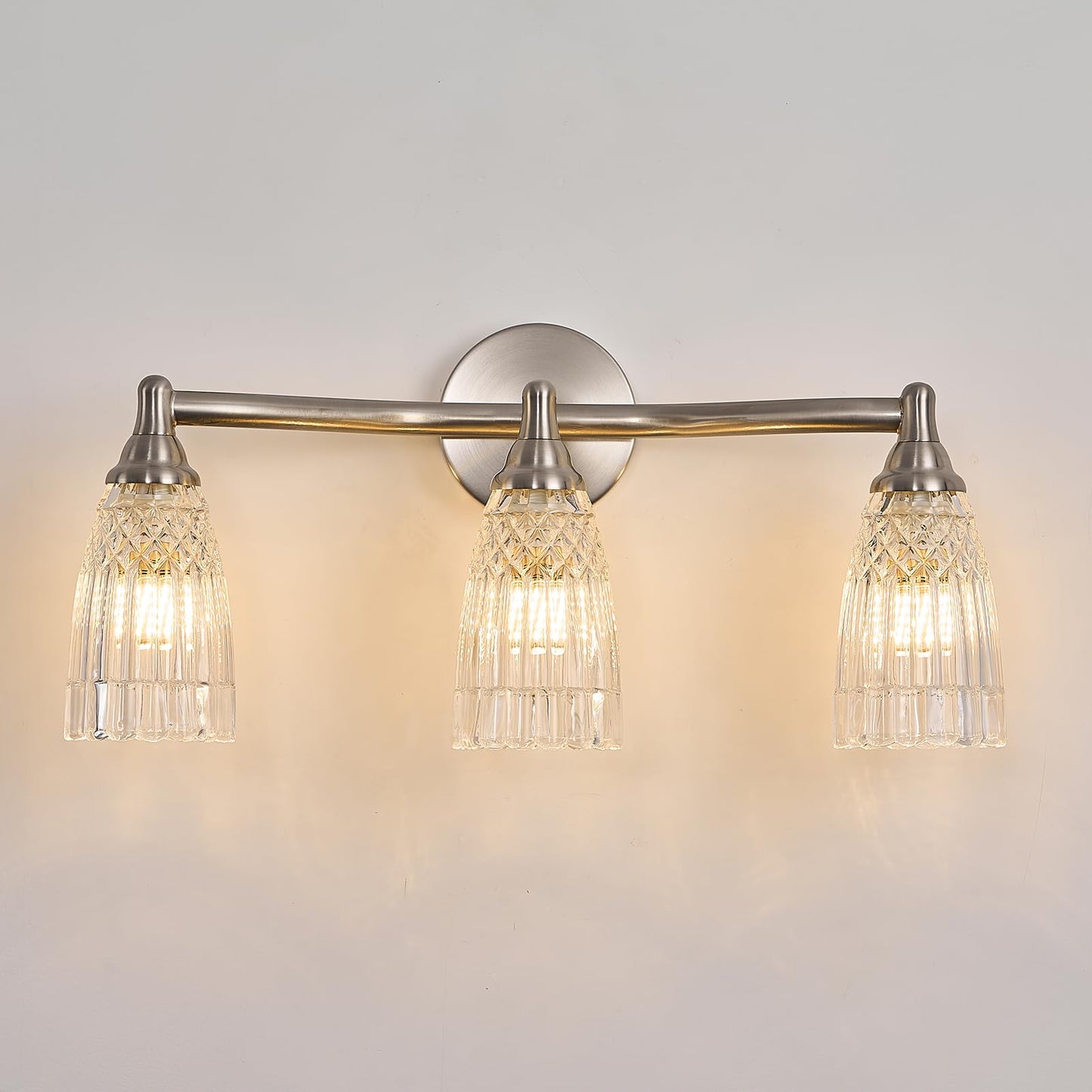 HDDFL Brushed Nickel Bathroom Vanity Light Fixture 3 Lights Modern Glass Wall Sconce for Bedroom Bath Living Room Hallway