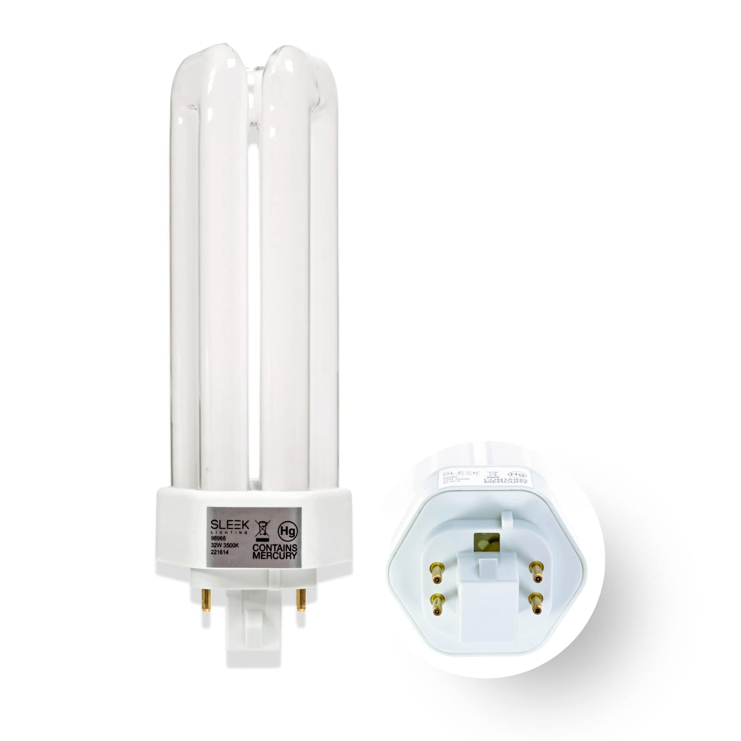 SLEEKLIGHTING 32 Watt T4 Tri Tube CFL 4 Pin GX24Q-3 Base Light Bulb 3500K 2030lm - Compact Fluorescent -Neutral White Light 4pack