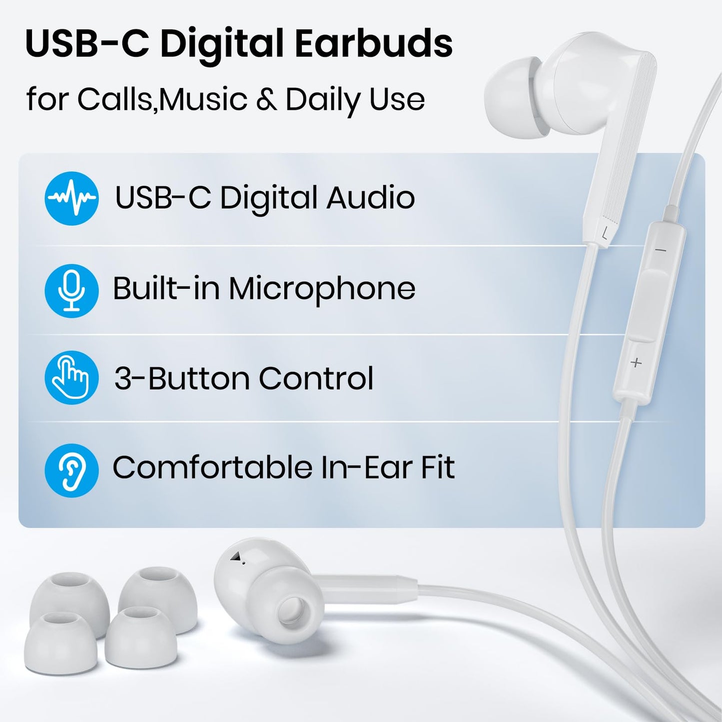 USB C Wired Earbuds,USB C Headphones Wired with Microphone 2 Pack for iPhone 17/16/15 Pro Max Plus, Type C in-Ear Earphones, HiFi Stereo, No Latency