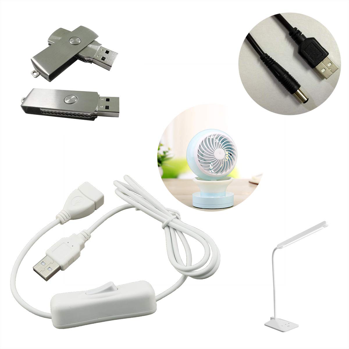 ZRM&E USB Extension Cable with Switch 28AWG White USB Male to Female Extension Cable for USB Headset, Data Transmission, Small Electrical Appliances