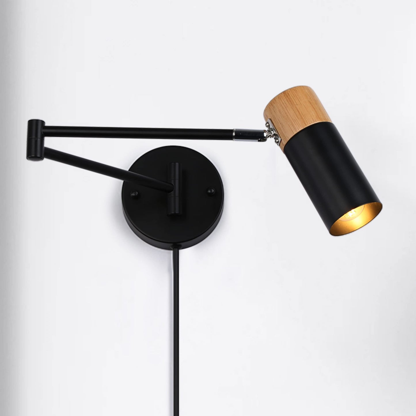 COSYLUX Modern Industrial Swing Arm Wall Lamp with Plug in Cord for Bedroom, Living Room, Office, Rotatable Lampshade Plug in Wall Sconces Light