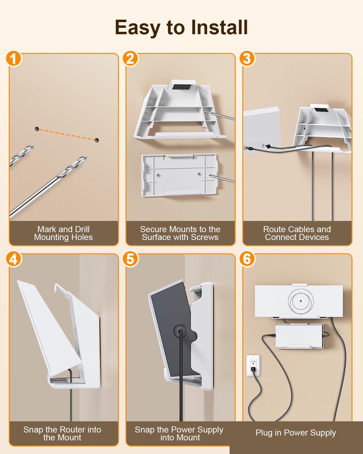 Starlink Gen 3 Router Wall Mount and Standard Power Supply Mount Kit; V3 Dish ABS Mounting Bracket Kit, Starlink Accessories for RV, Truck, Vehicle