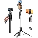 67’’ Selfie Stick Tripod with Light, Basic Phone Stand for iPhone & Samsung, All-in-One Extendable Tripod with Remote, 360° Rotation Handle, Portable