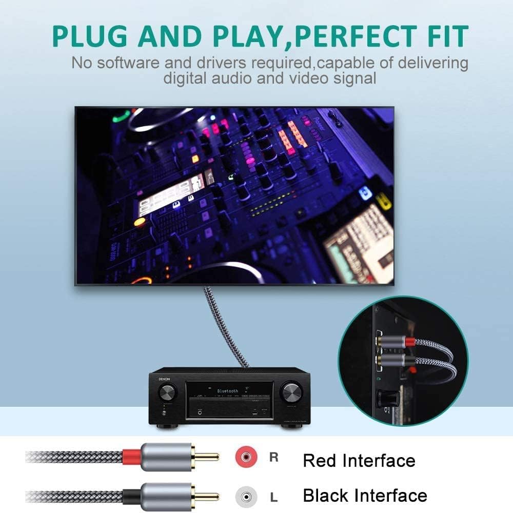 Goalfish RCA Cable, 10FT RCA Male to Male Audio Stereo Subwoofer Cable [2Pack, Hi-Fi Sound] Nylon-Braided Auxiliary Audio Cord for Home Theater, HDTV