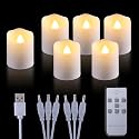 MIXALY 6 Pack 1.8”H Rechargeable LED Votive Tea Lights with Remote Timer - More Realistic Flickering Halloween Tealight Candles Warm White - Ideal