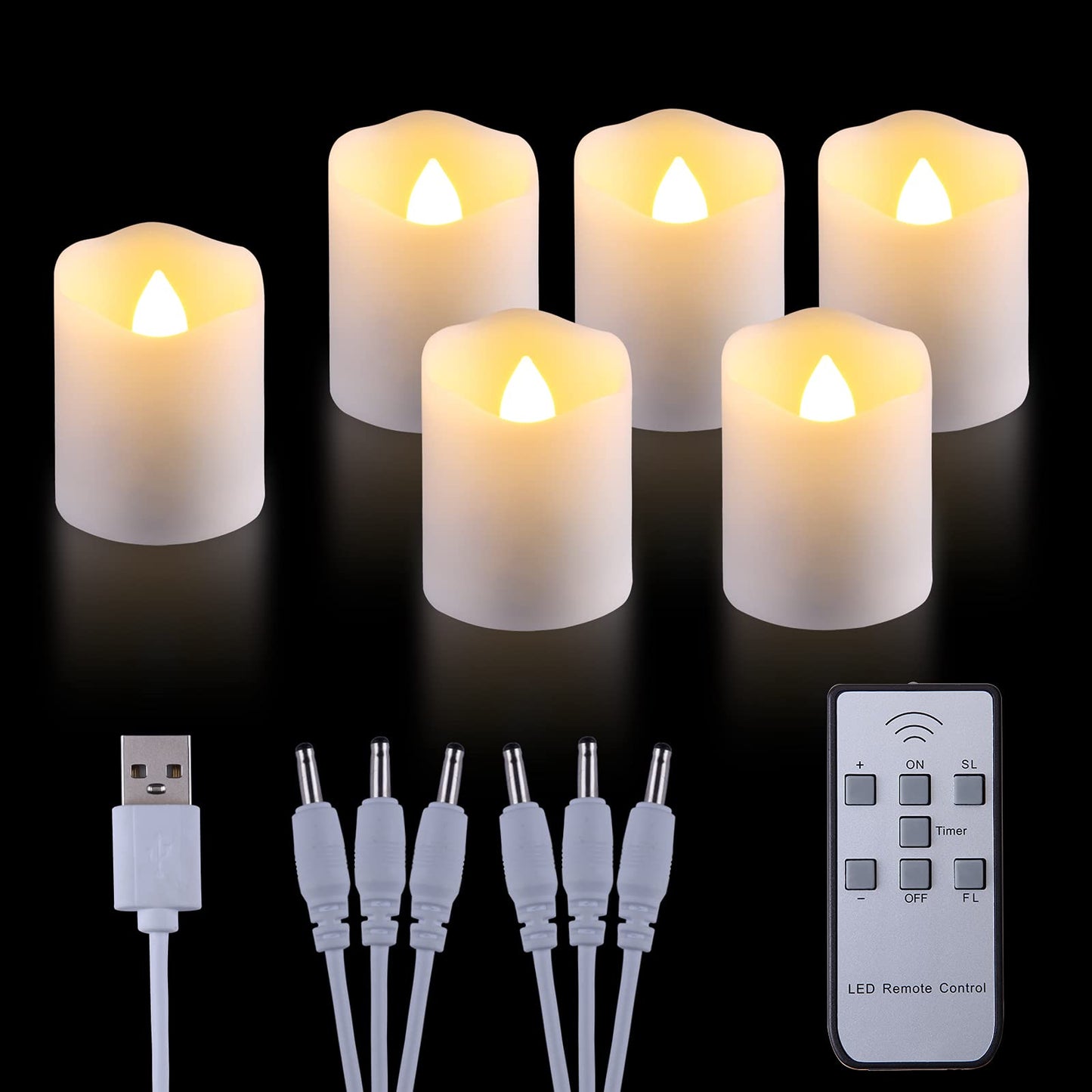 MIXALY 6 Pack 1.8”H Rechargeable LED Votive Tea Lights with Remote Timer - More Realistic Flickering Halloween Tealight Candles Warm White - Ideal