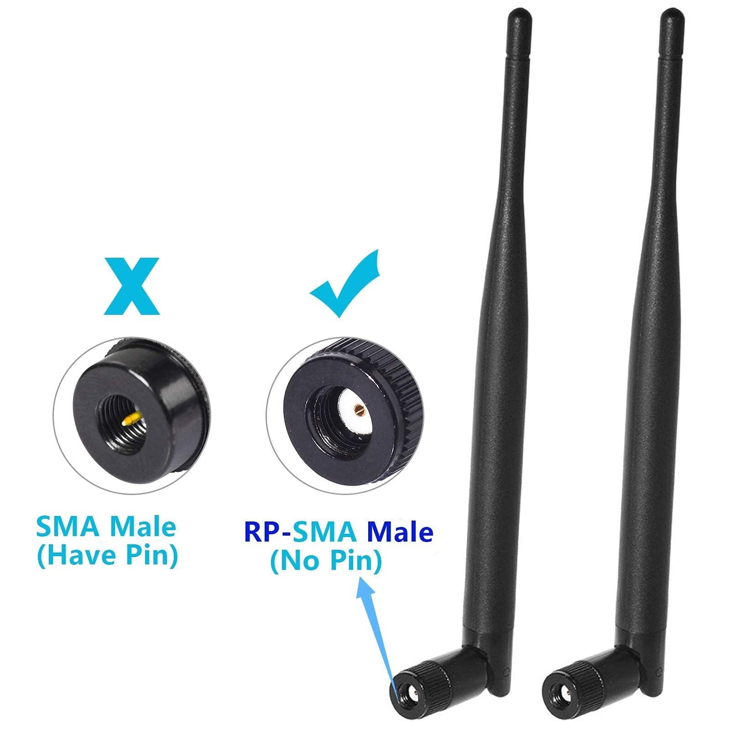 Bingfu Dual Band WiFi 2.4GHz 5GHz 5.8GHz 6dBi MIMO RP-SMA Male Antenna (4-Pack) for WiFi Router Wireless Network Card USB Adapter Security IP Camera