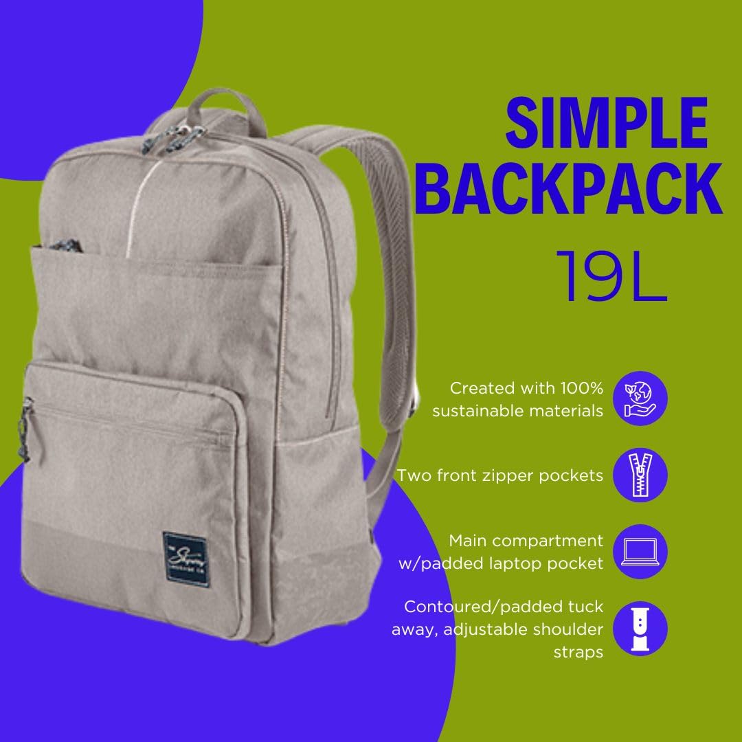 Skyway Luggage Rainier Simple Backpack, Eco-Friendly Made of 100% rPET Travel Laptop Bag for Women & Men, Flight Approved Carry On Bag, 16L, Zion Gray