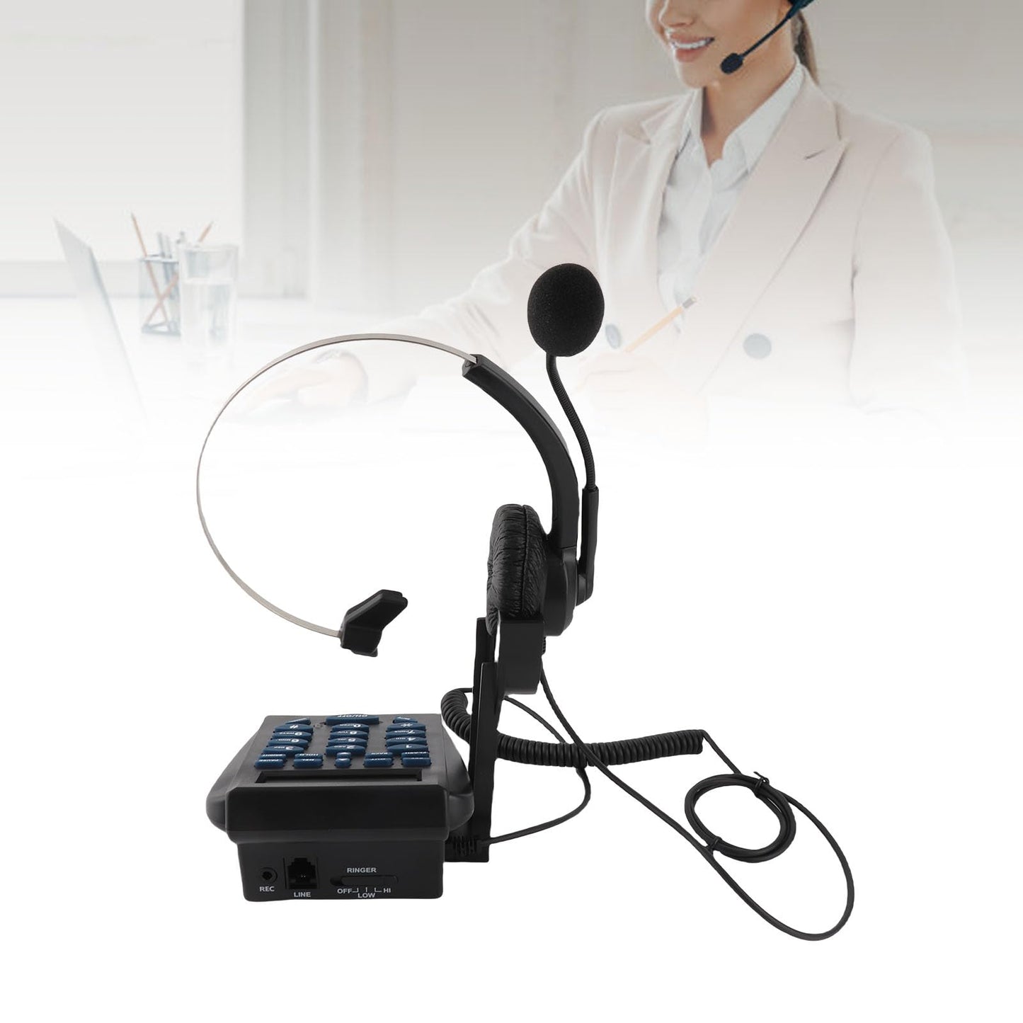 ASHATA Call Center Headset - Office Telephone Headset with Multi-Functional Dial Pad, DTMF Caller ID Display, Noise-Canceling, Ergonomic Design,