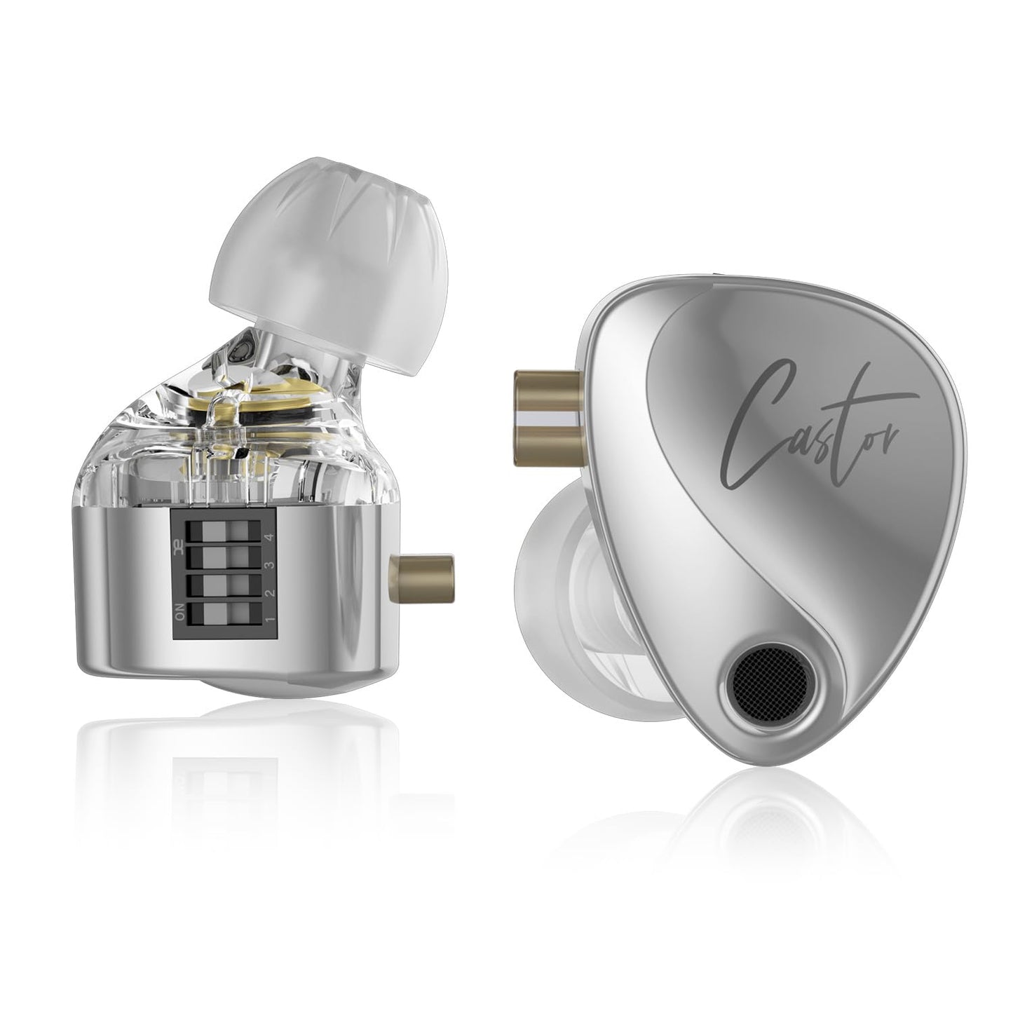 QZXYHYN KZ Castor in Ear Monitor Headphones,3.5MM Plug Detachable Cable Wired Earbuds,Adjustable Dual Dynamic Ear Monitor (Silver, Without mic)